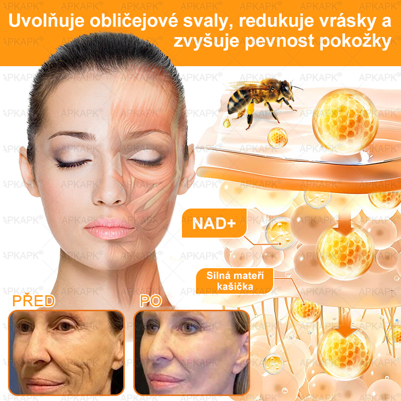 Dermatologicky a klinicky testováno👩‍⚕️APKAPK®Bee Venom Krém na obnovení pleti🐝 pomáhá při léčbě kožních problémů, jako jsou: vrásky, jizvy, pigmentové skvrny, strie, akné, psoriáza, ekzém, kožní změny, podráždění, záněty a další kožní problémy.