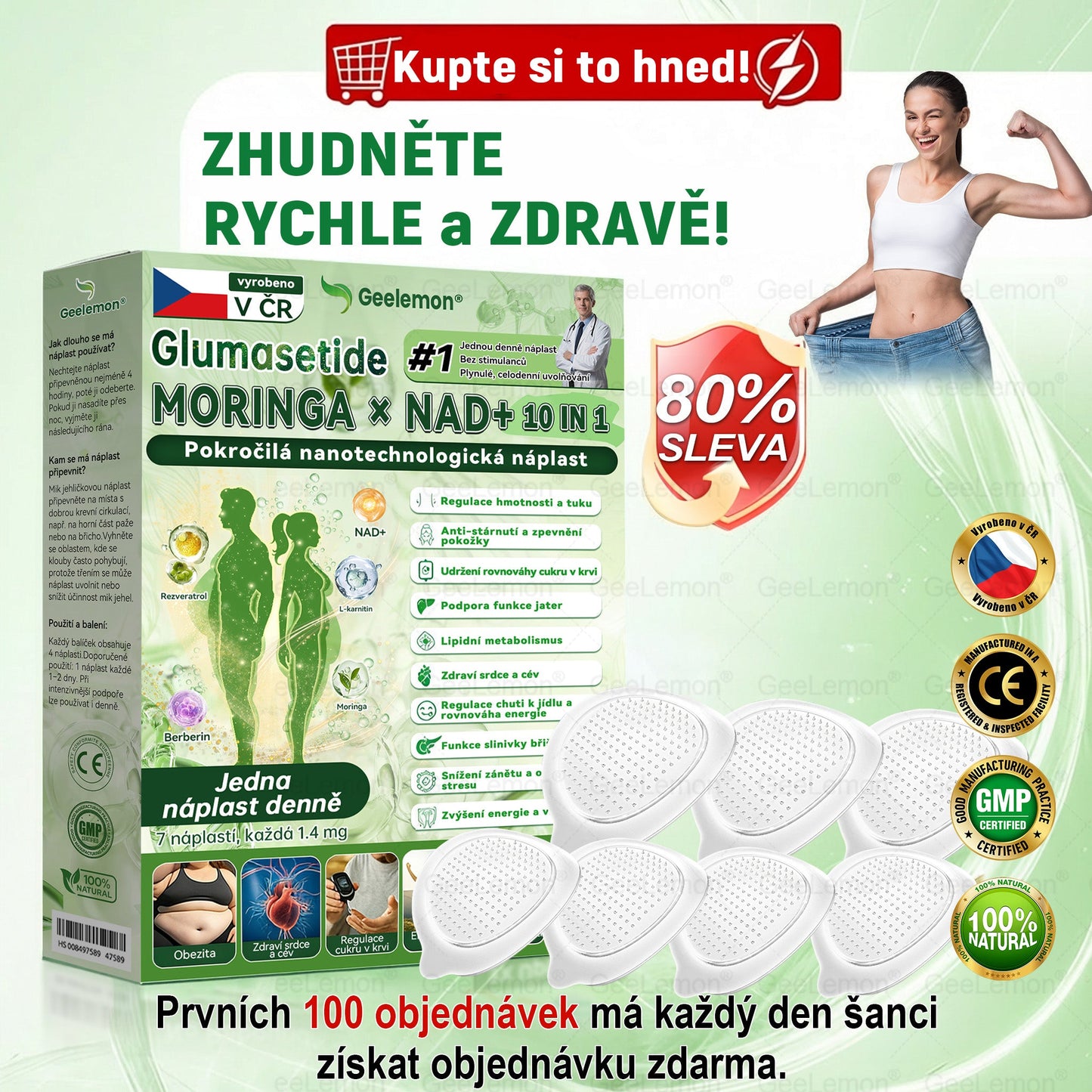 🇨🇿 Oficiální obchod | 💯 Geelemon® Moringa · Berberin × NAD+ 8-v-1 náplasti (Užívání jednou denně, viditelná změna do 7 dní) ✅ Na léčbu obezity, povislé pokožky, cukrovky, spánkové apnoe a problémů s klouby.