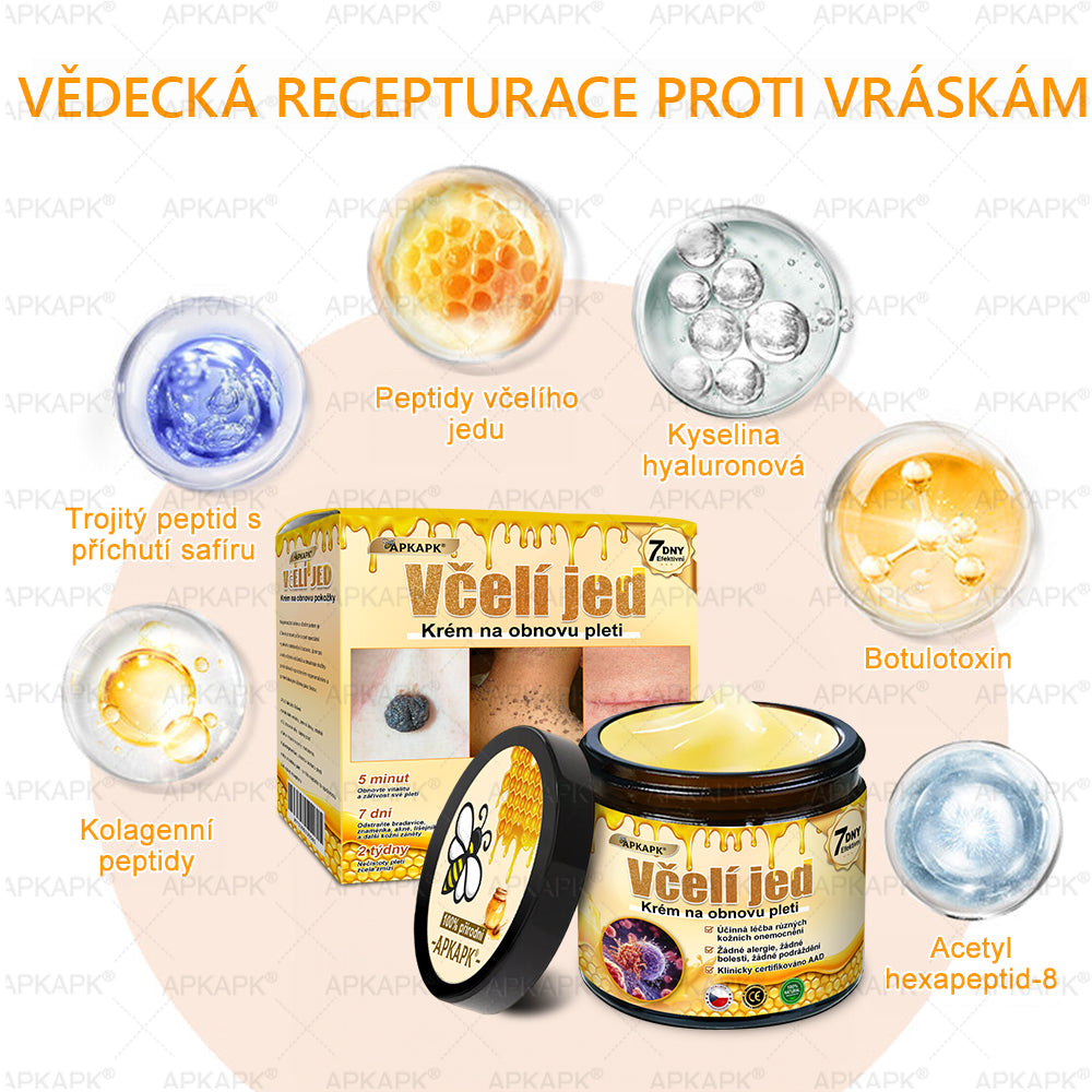 Dermatologicky a klinicky testováno👩‍⚕️APKAPK®Bee Venom Krém na obnovení pleti🐝 pomáhá při léčbě kožních problémů, jako jsou: vrásky, jizvy, pigmentové skvrny, strie, akné, psoriáza, ekzém, kožní změny, podráždění, záněty a další kožní problémy.